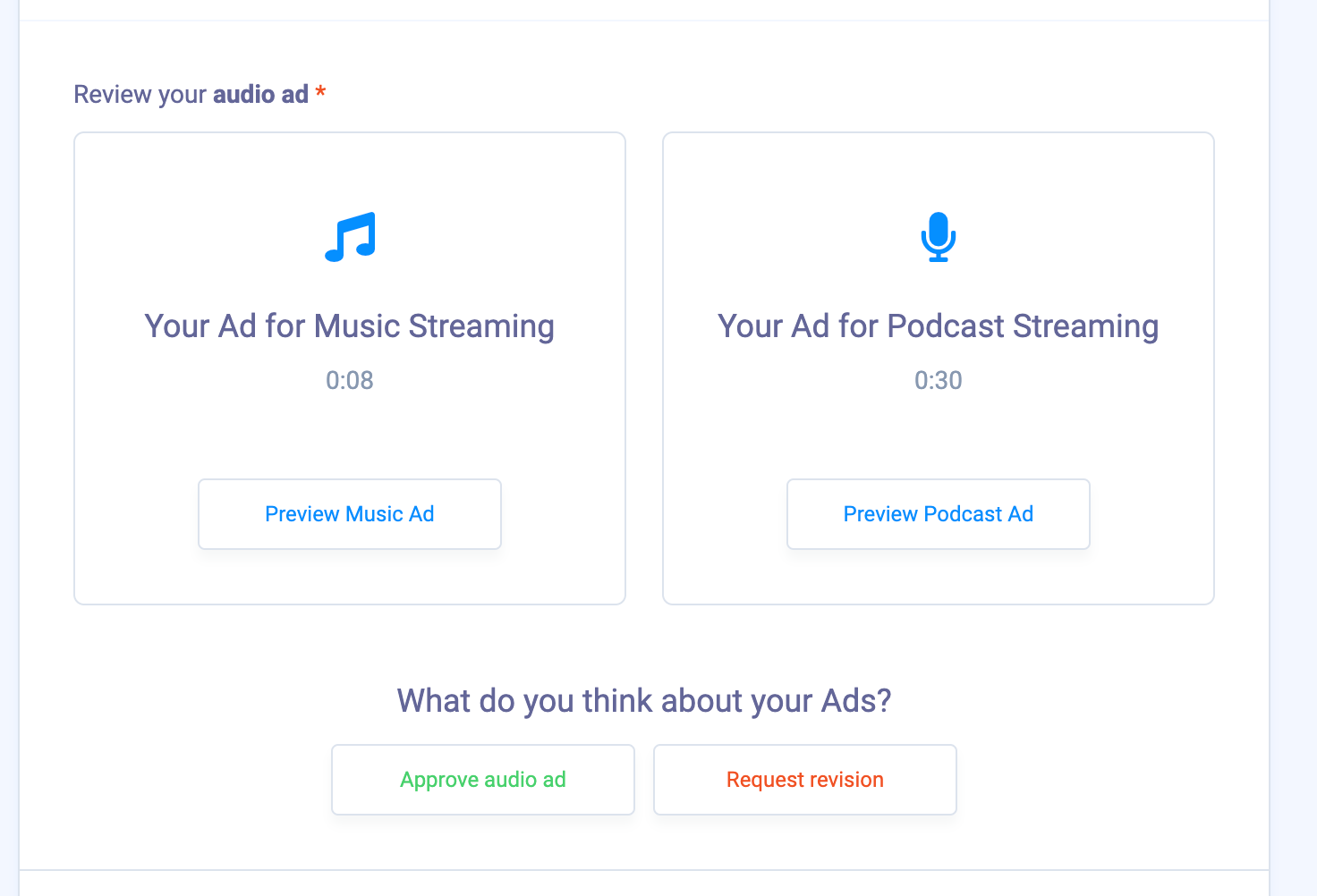 How do I revise an audio ad request?