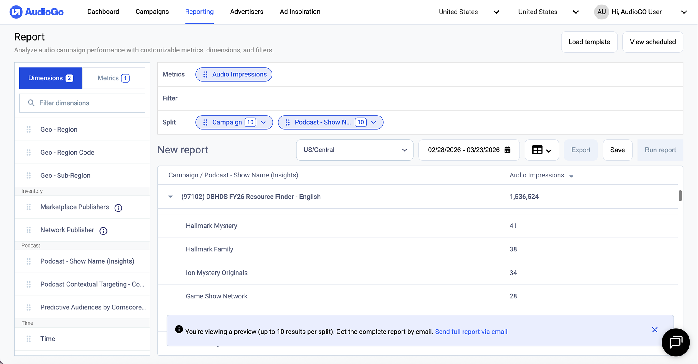 AudioGo campaign report
